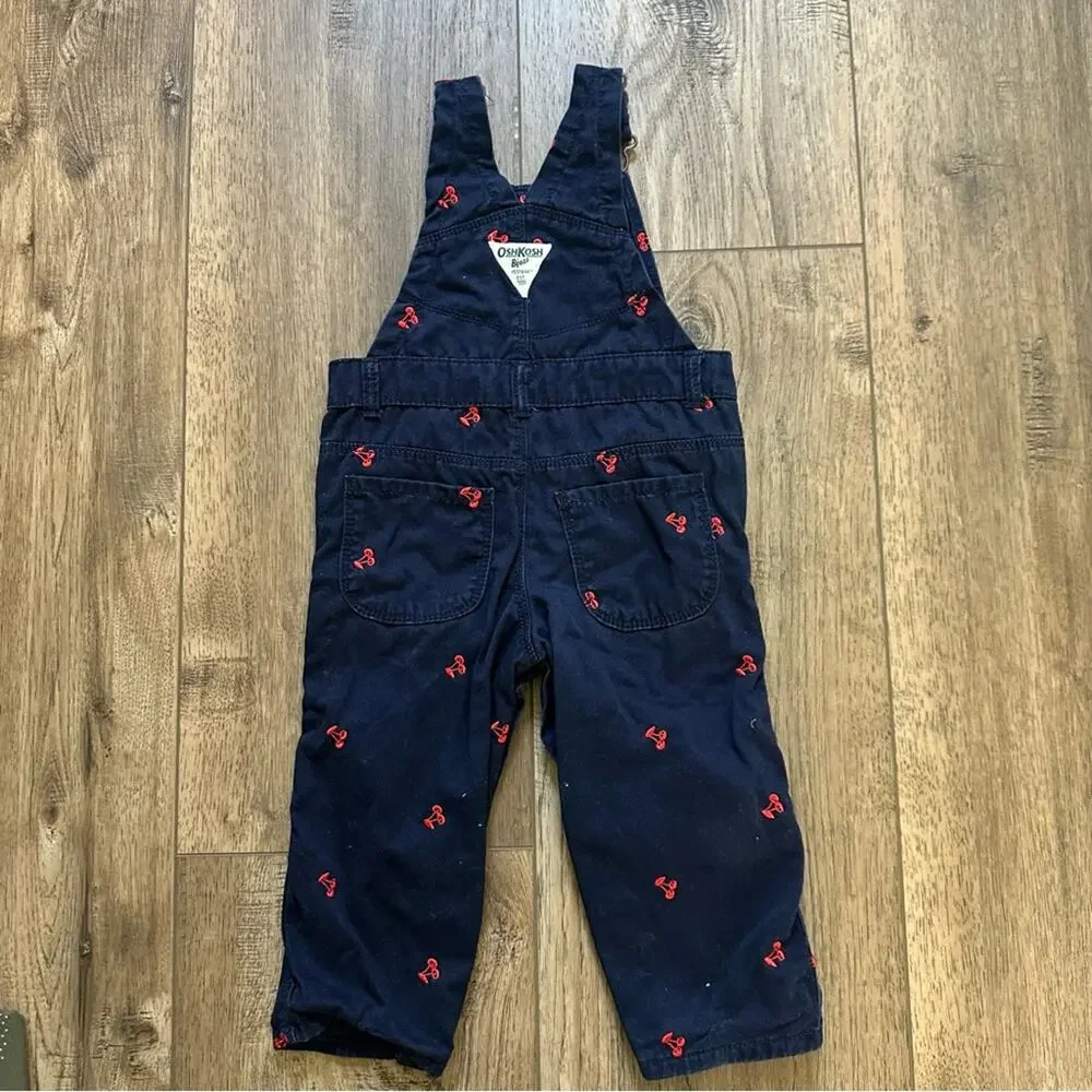 OshKosh B'gosh Overalls Navy Blue w/ Cherry Embroidery 🍒 Size 18m